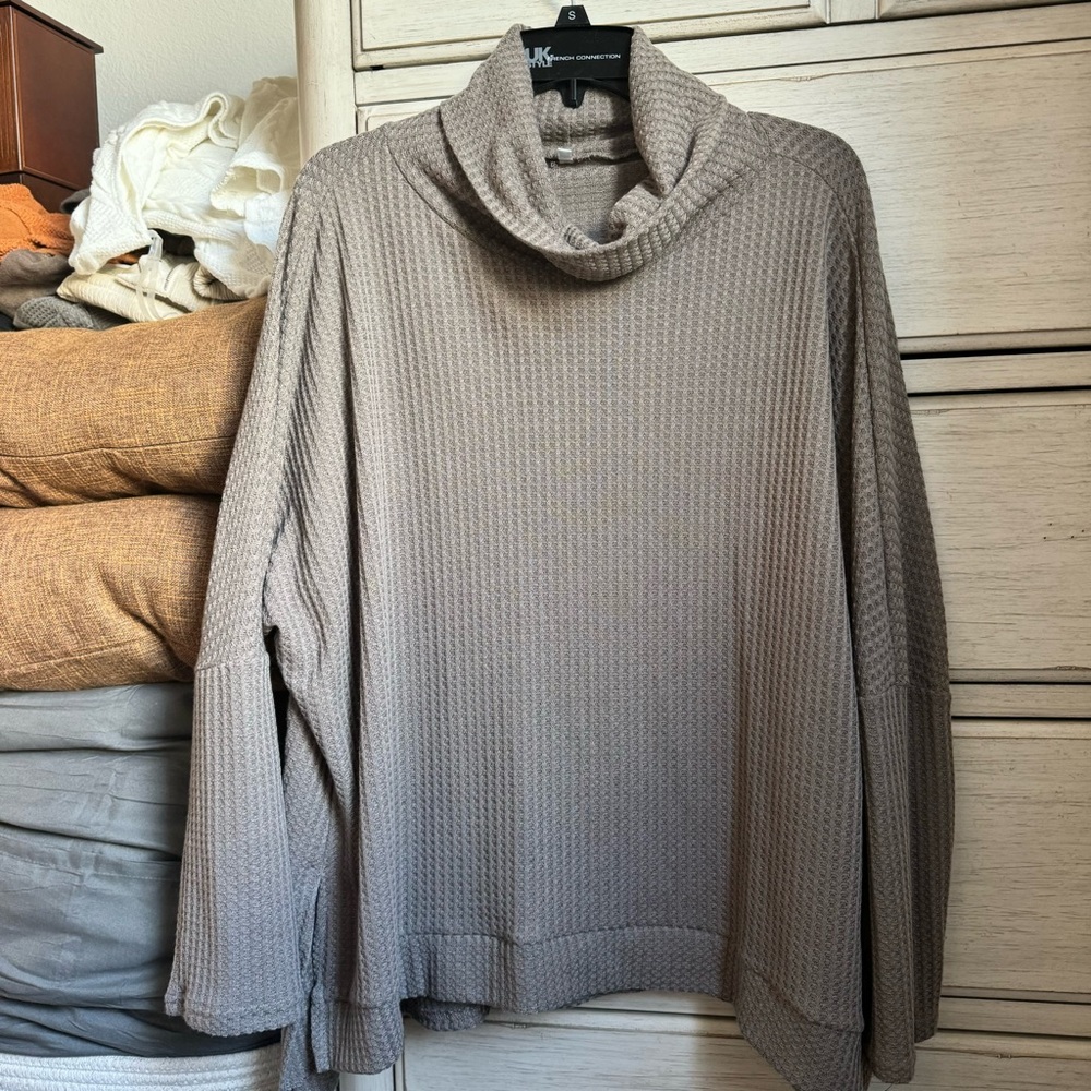 Taupe Waffle Turtleneck Dolman tee
